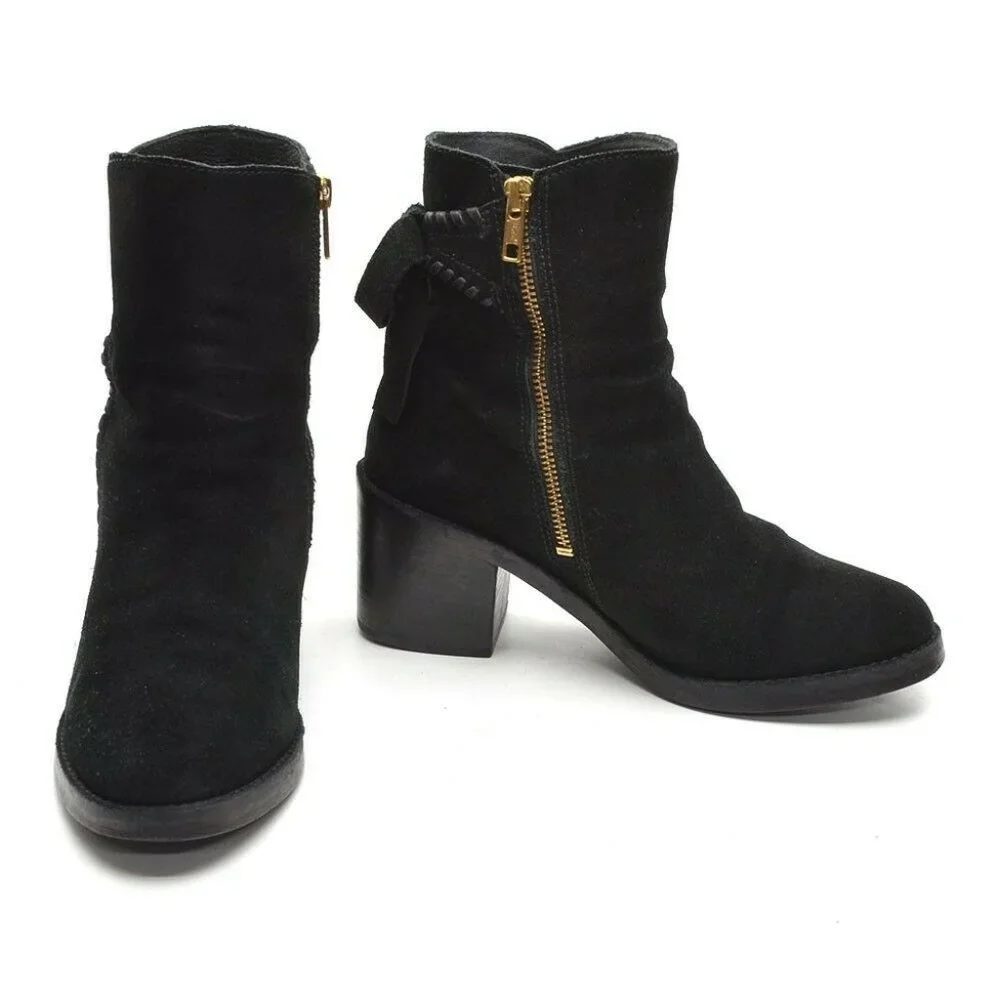 UGG Fraise Black Suede Back Bow Ankle Boots 38 / 7